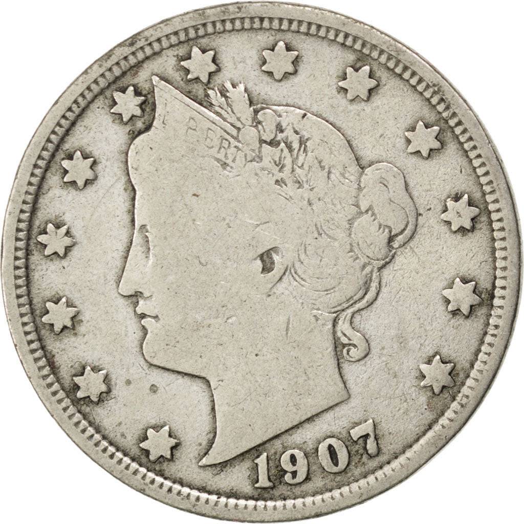UNITED STATES, Liberty Nickel, 5 Cents, 1907, U.S. Mint, KM #112, VF(20-25),...