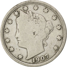 UNITED STATES, Liberty Nickel, 5 Cents, 1907, U.S. Mint, KM #112, VF(20-25),...