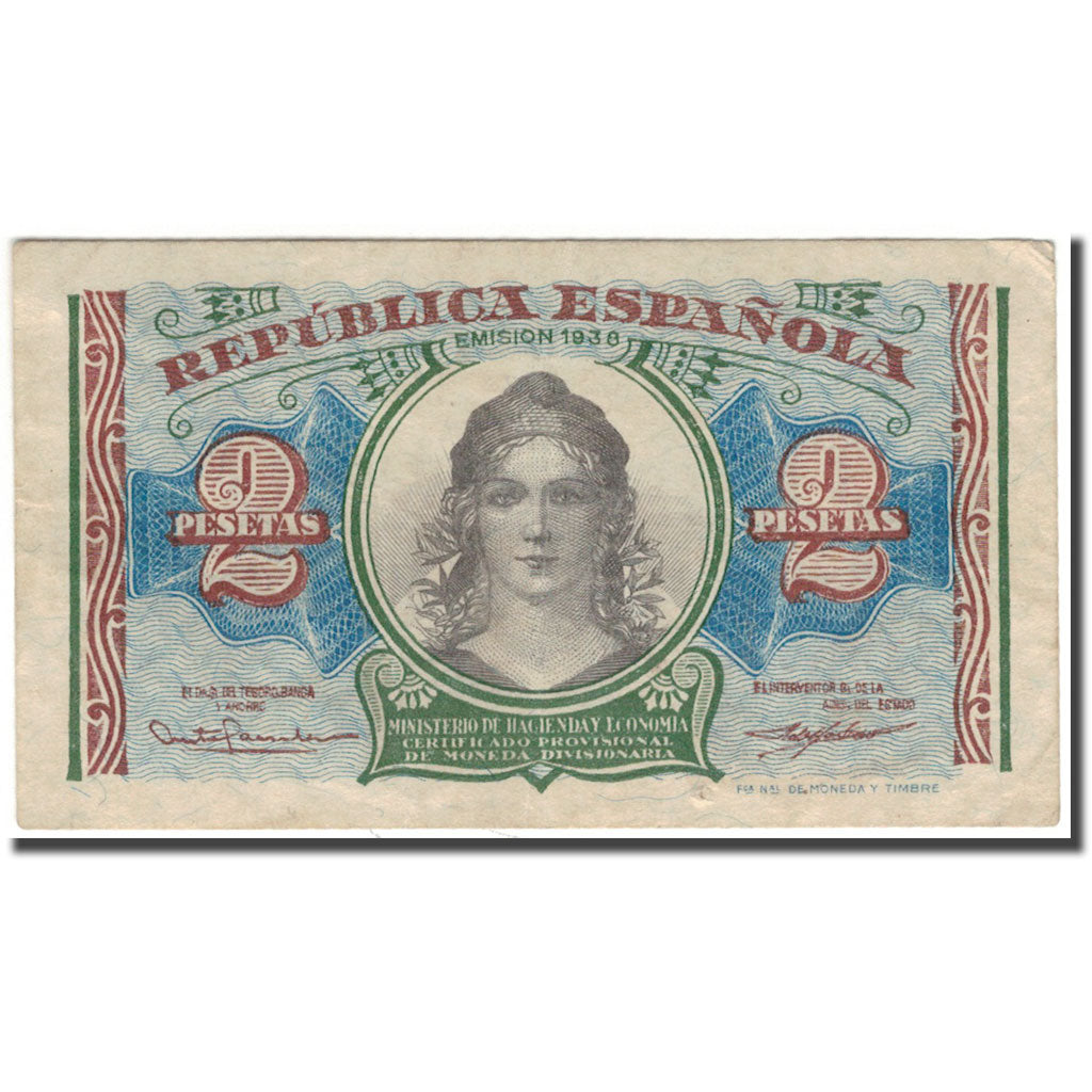 Billet, Espagne, 2 Pesetas, 1938, KM:95, TTB
