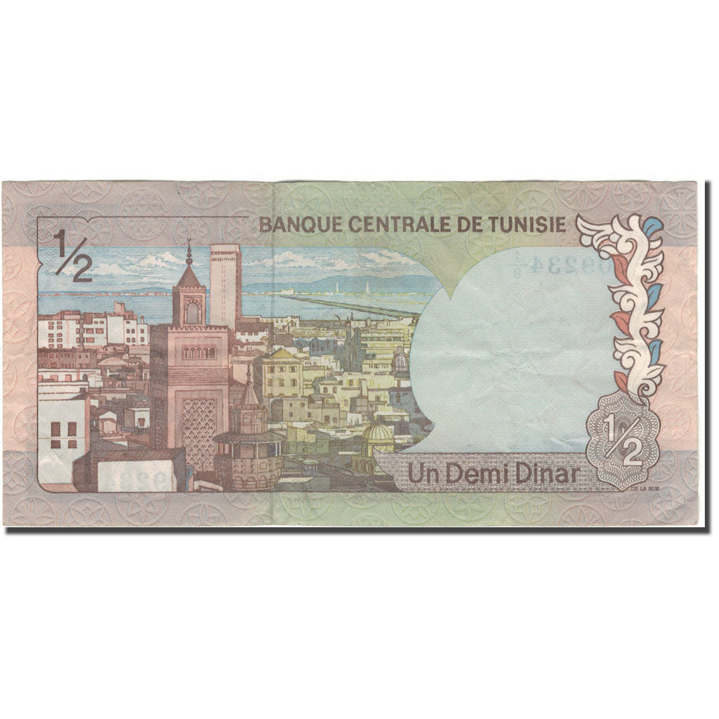Banknote, Tunisia, 1/2 Dinar, 1972-08-03, KM:66a, EF(40-45)