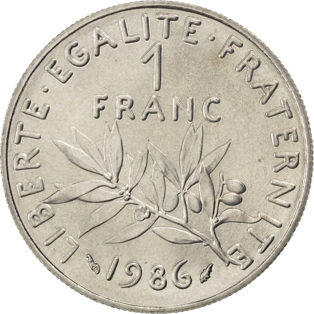 FRANCE, Semeuse, Franc, 1986, Paris, KM #925.1, MS(65-70), Nickel, 24, Gadoury..
