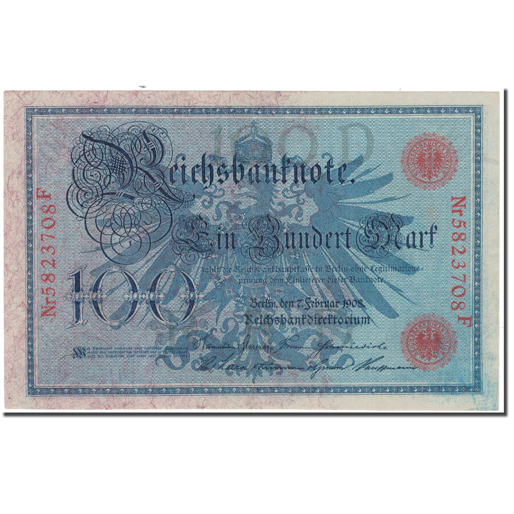 Nota, Alemanha, 100 Mark, 1908, KM:33a, AU(55-58)
