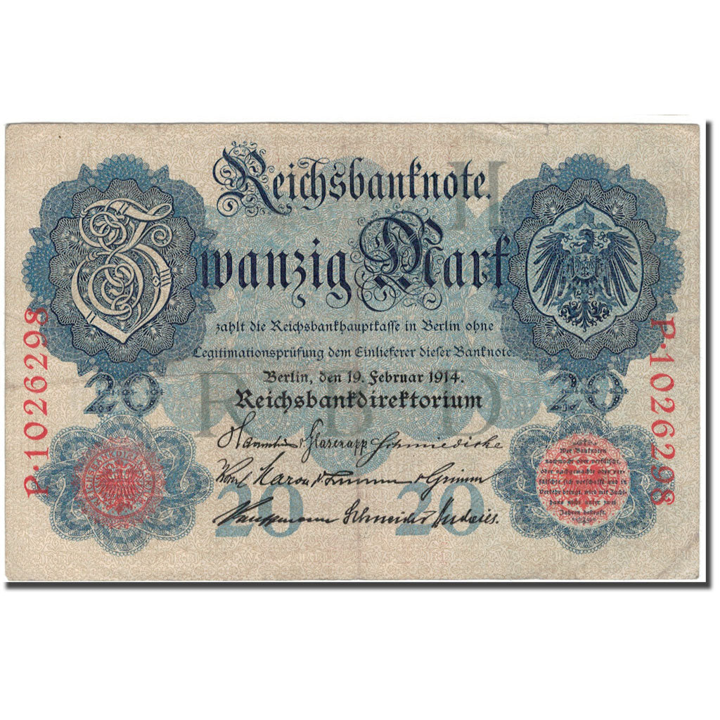 Banconote, Germania, 20 Mark, 1914, KM:46b, BB+