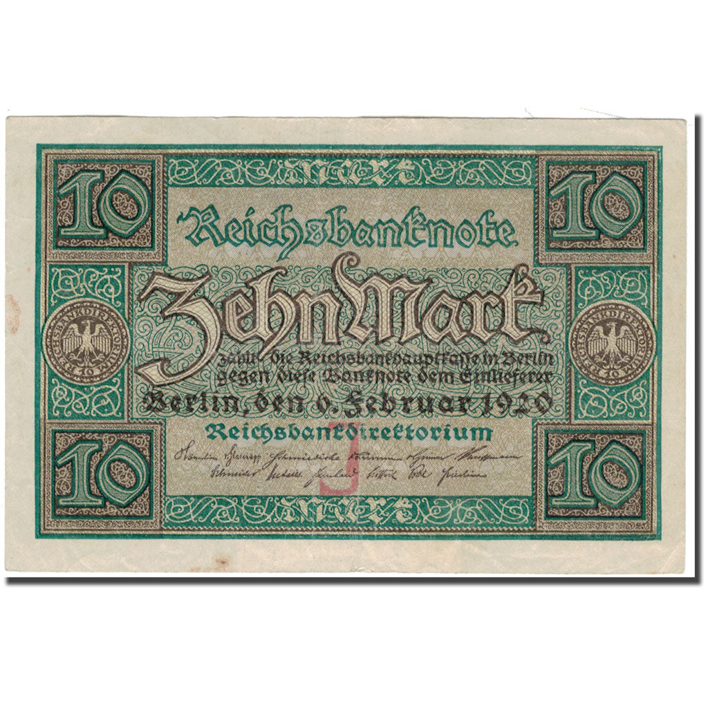 Banknote, Germany, 10 Mark, 1920, KM:67a, AU(50-53)