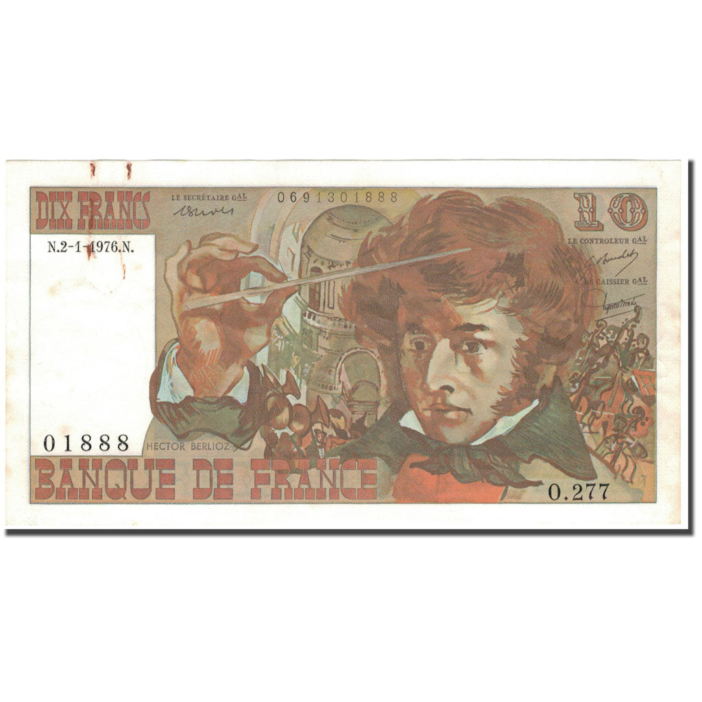 Francia, 10 Francs, Berlioz, 1976-01-02, MBC+, Fayette:63.16, KM:150c