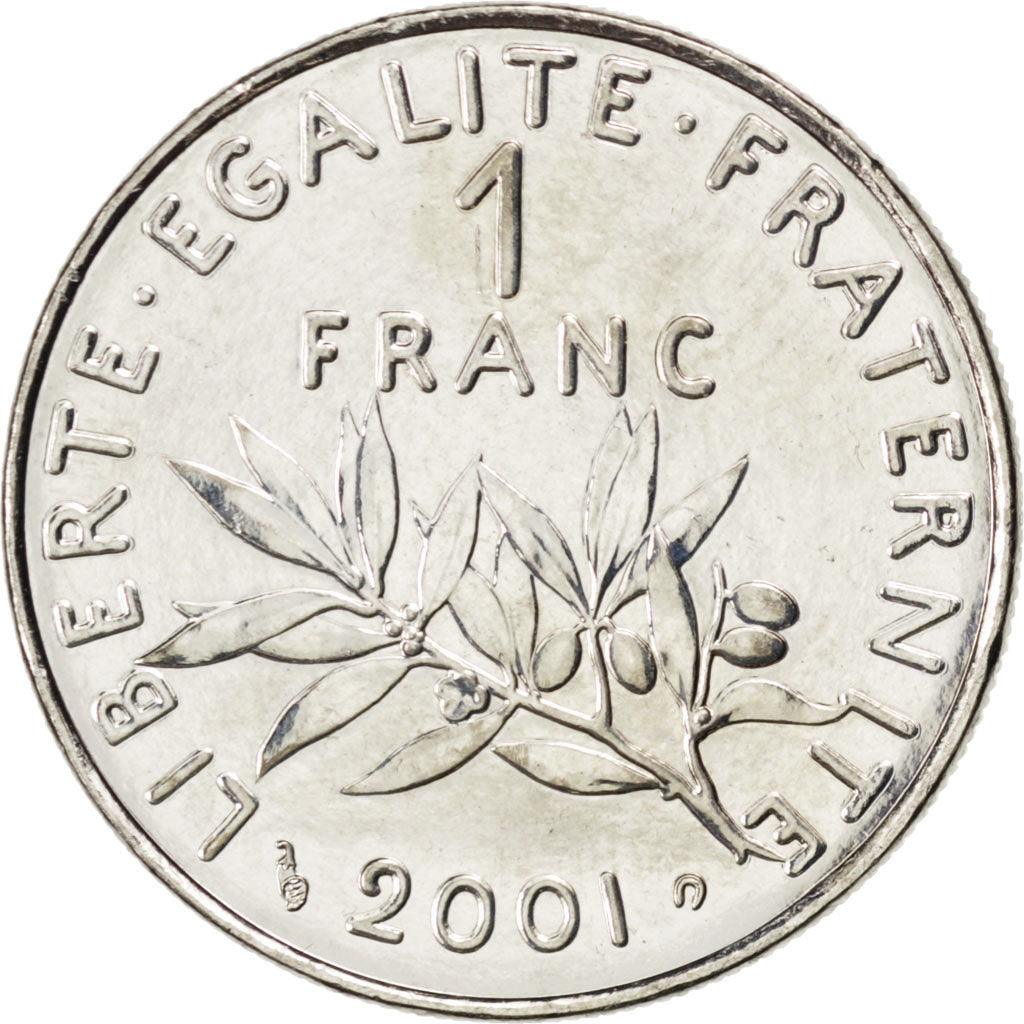 FRANCE, 1 Franc, 2001, KM #925.1, MS(65-70), Nickel, Gadoury #474, 6.00