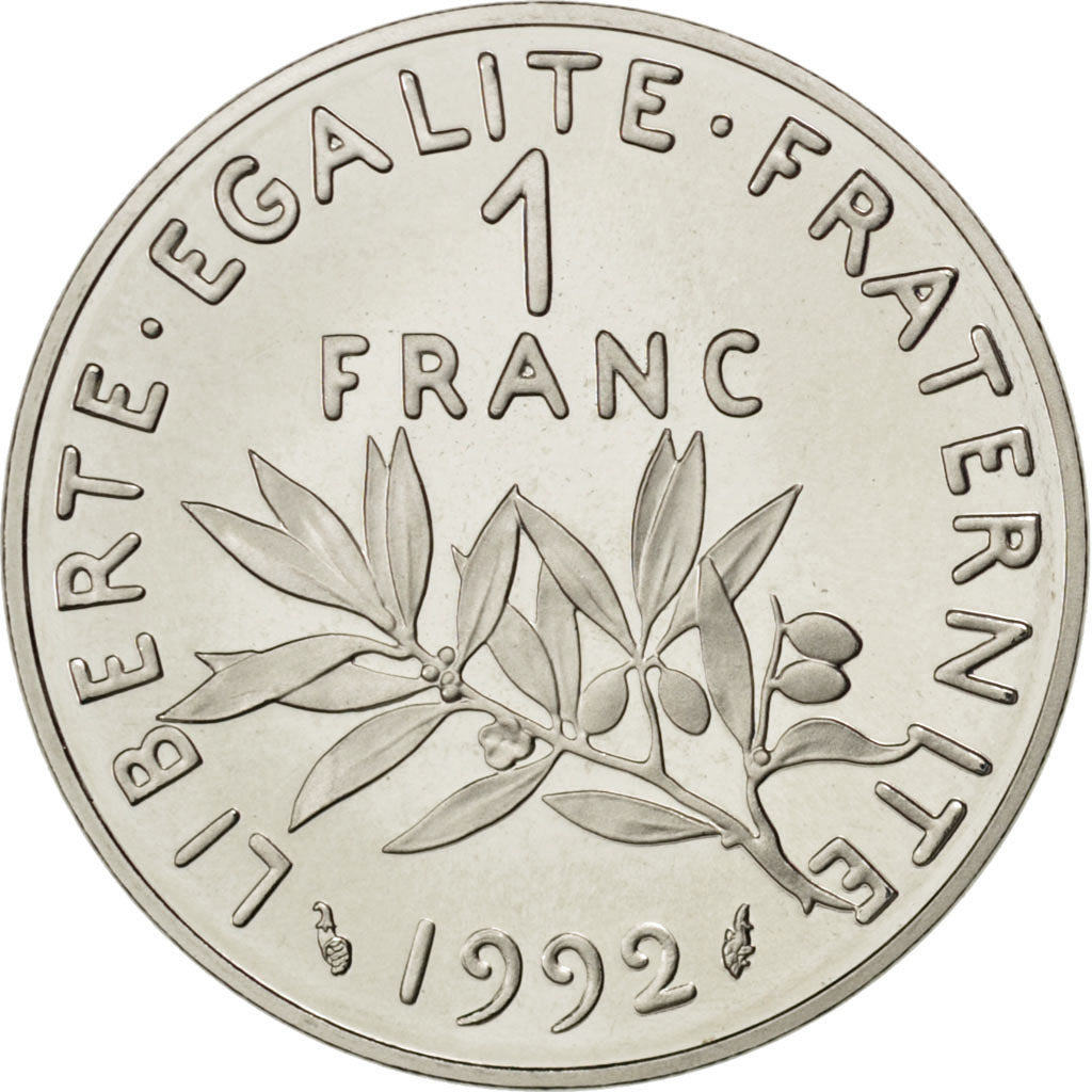 FRANCE, Semeuse, Franc, 1992, Paris, KM #925.1, MS(65-70), Nickel, 24, Gadoury..