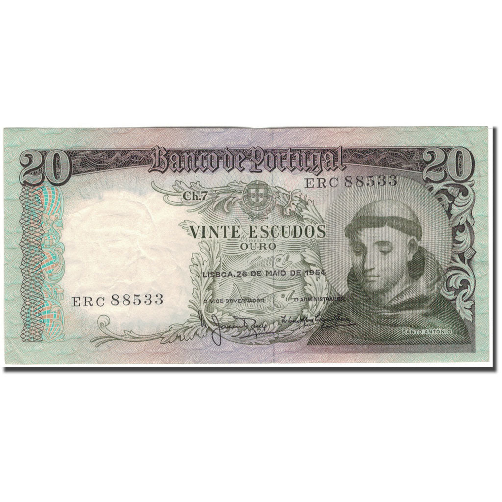 Banknote, Portugal, 20 Escudos, 1964-05-26, KM:167b, AU(50-53)