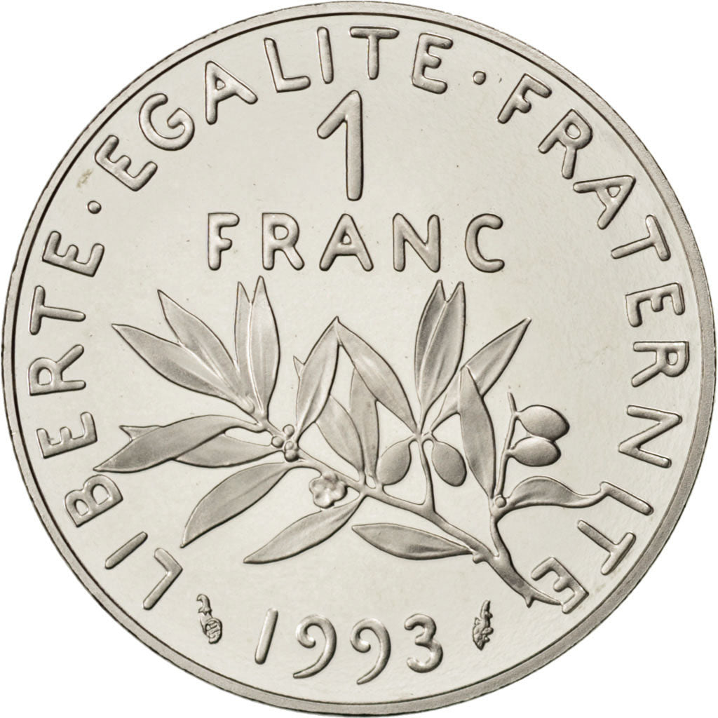 FRANCE, Semeuse, Franc, 1993, KM #925.2, MS(65-70), Nickel, 24, Gadoury #474b,..