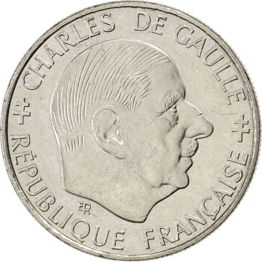 FRANCE, Charles de Gaulle, Franc, 1988, Paris, KM #963, AU(50-53), Nickel, 24,..