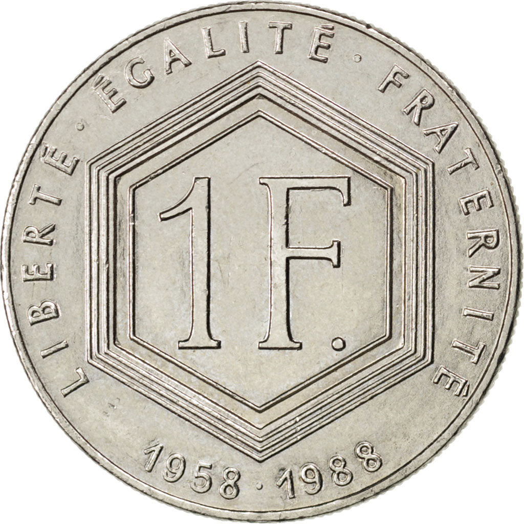 FRANCE, Charles de Gaulle, Franc, 1988, Paris, KM #963, AU(50-53), Nickel, 24,..