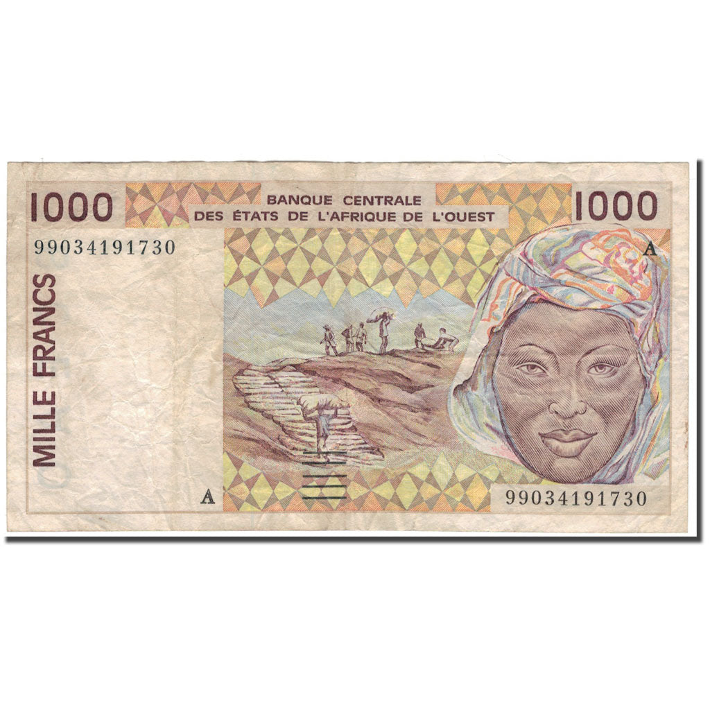 Banknote, West African States, 1000 Francs, KM:111Ai, VG(8-10)