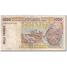 Banknote, West African States, 1000 Francs, KM:111Ai, VG(8-10)