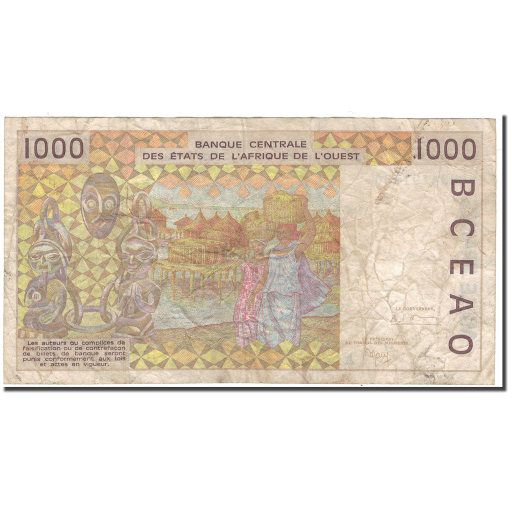 Banknote, West African States, 1000 Francs, KM:111Ai, VG(8-10)
