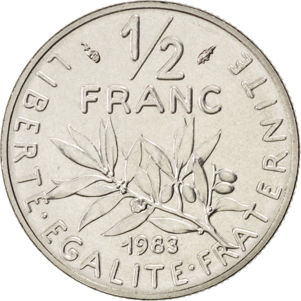 FRANCE, Semeuse, 1/2 Franc, 1983, Paris, KM #931.1, MS(65-70), Nickel, 19.5,...