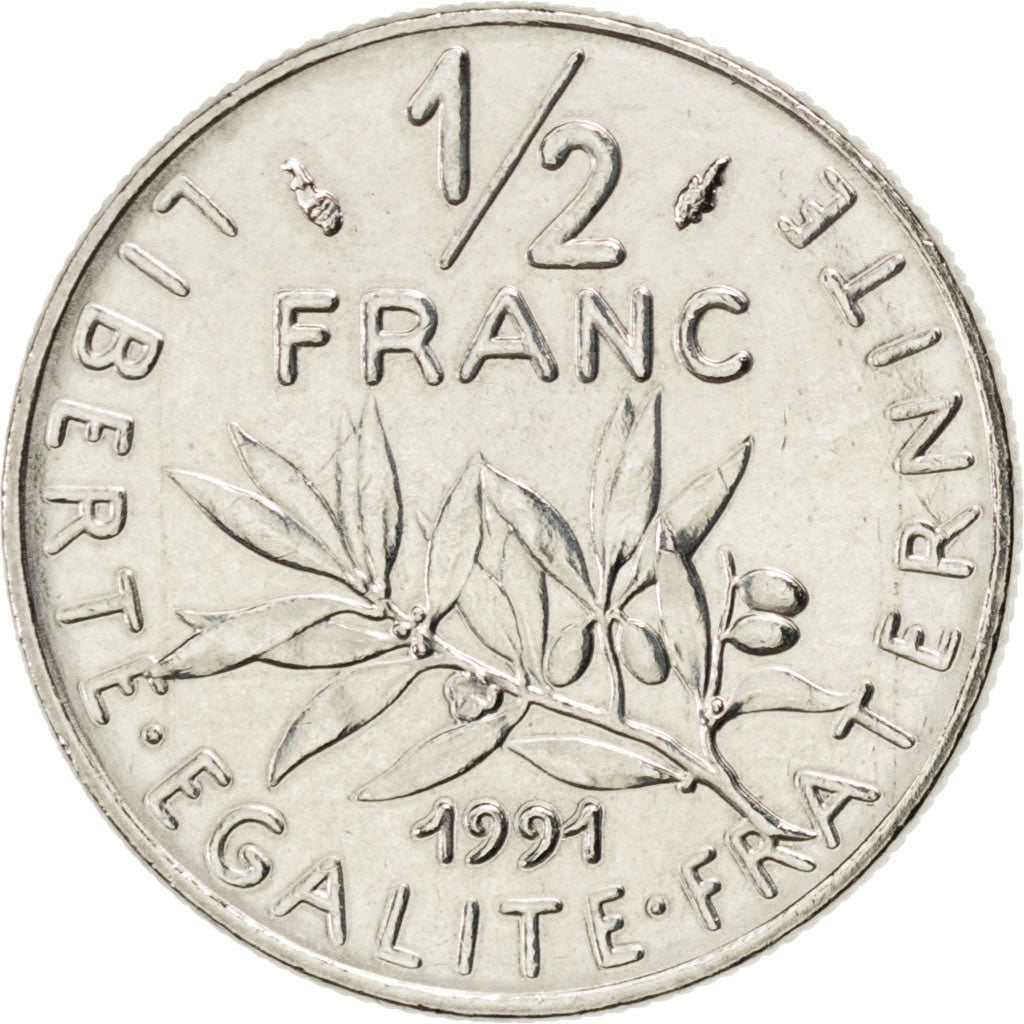 FRANCE, Semeuse, 1/2 Franc, 1991, Paris, KM #931.1, MS(65-70), Nickel, 19.5,...