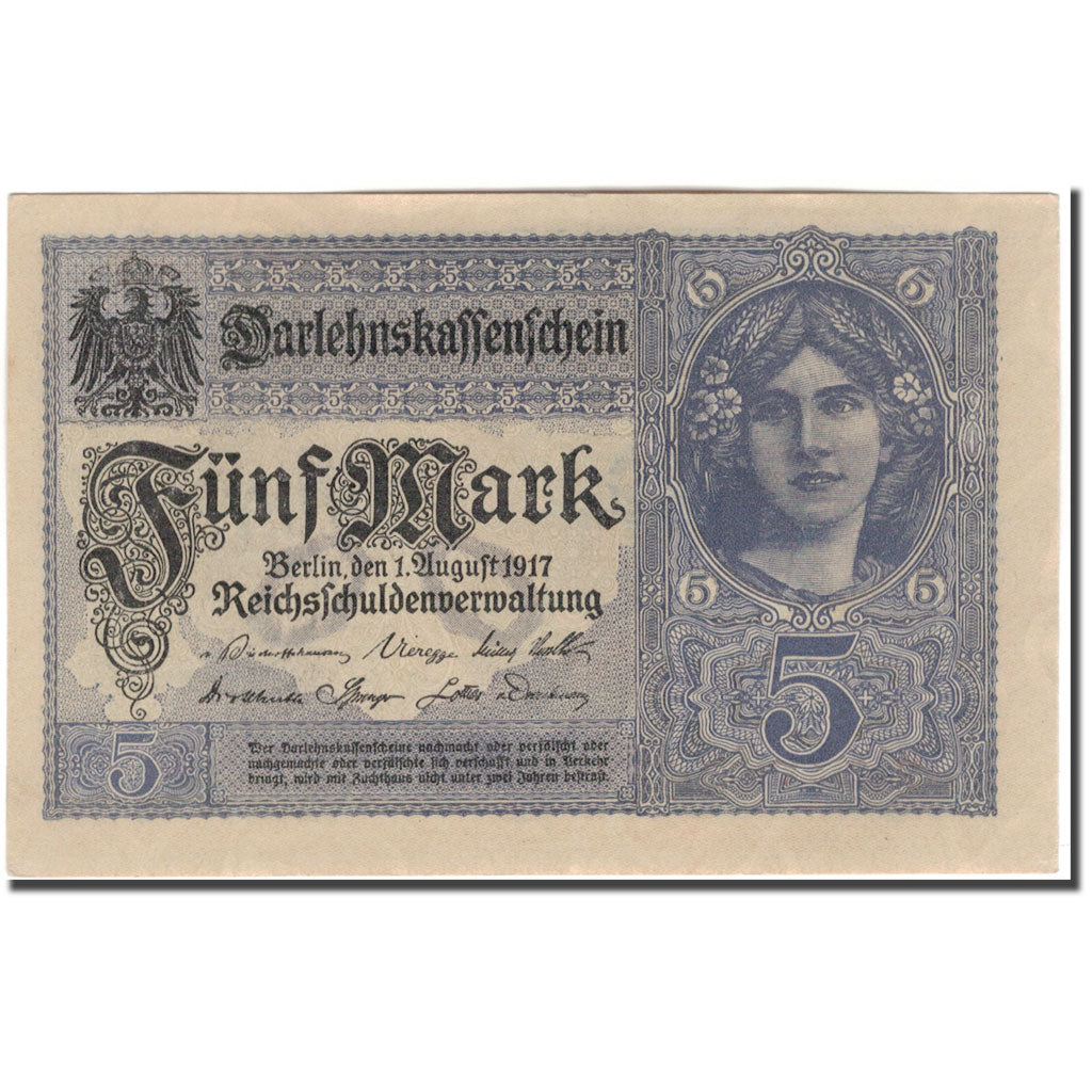 Nota, Alemanha, 5 Mark, 1917, KM:56b, UNC(63)