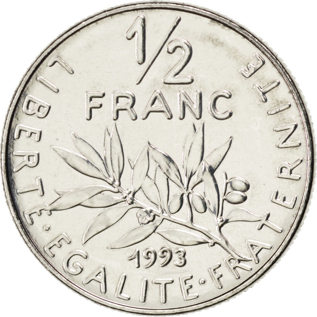 FRANCE, Semeuse, 1/2 Franc, 1993, Paris, KM #931.1, MS(65-70), Nickel, 19.5,...