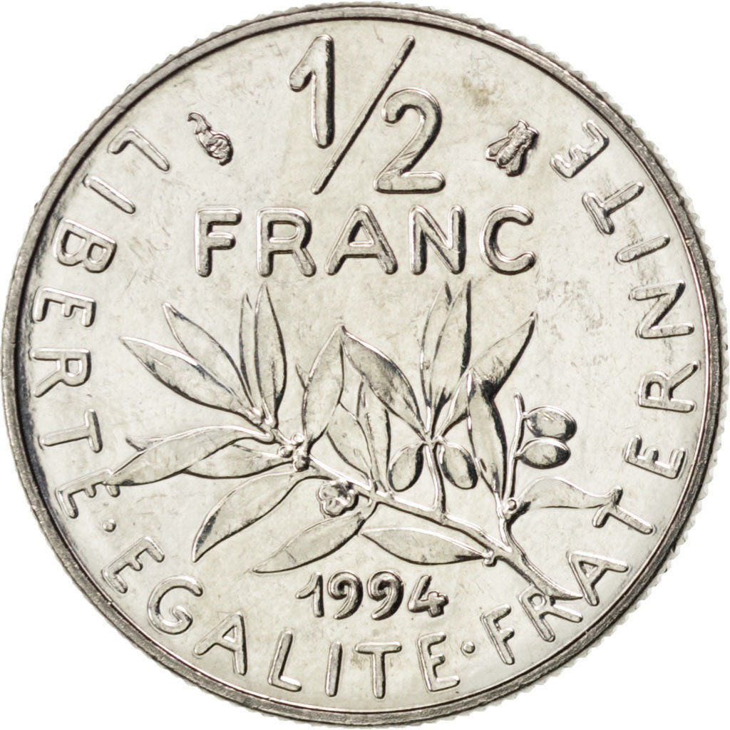 FRANCE, Semeuse, 1/2 Franc, 1994, Paris, KM #931.1, MS(65-70), Nickel, 19.5,...