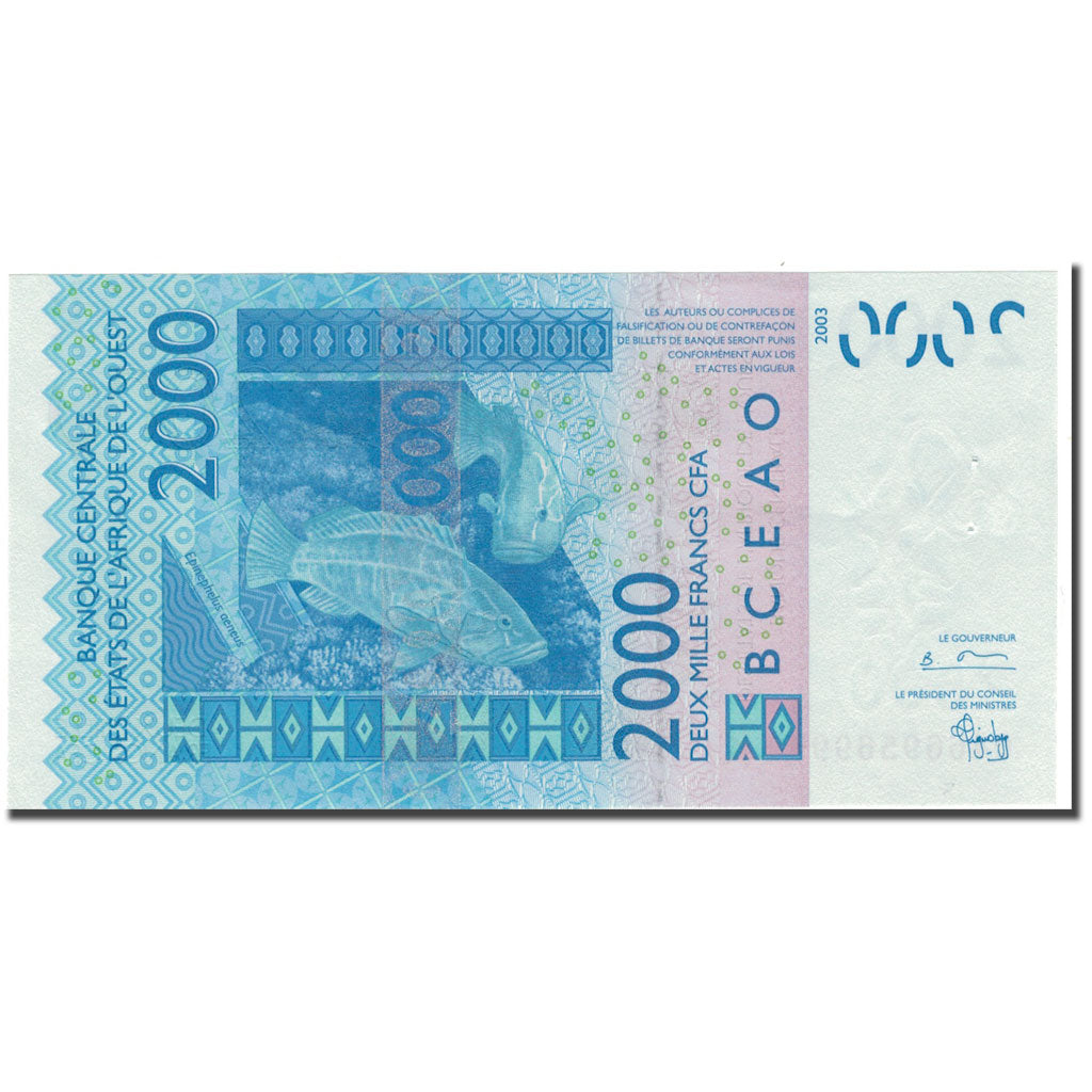 Banknote, West African States, 2000 Francs, 2003, KM:716Ka, AU(55-58)