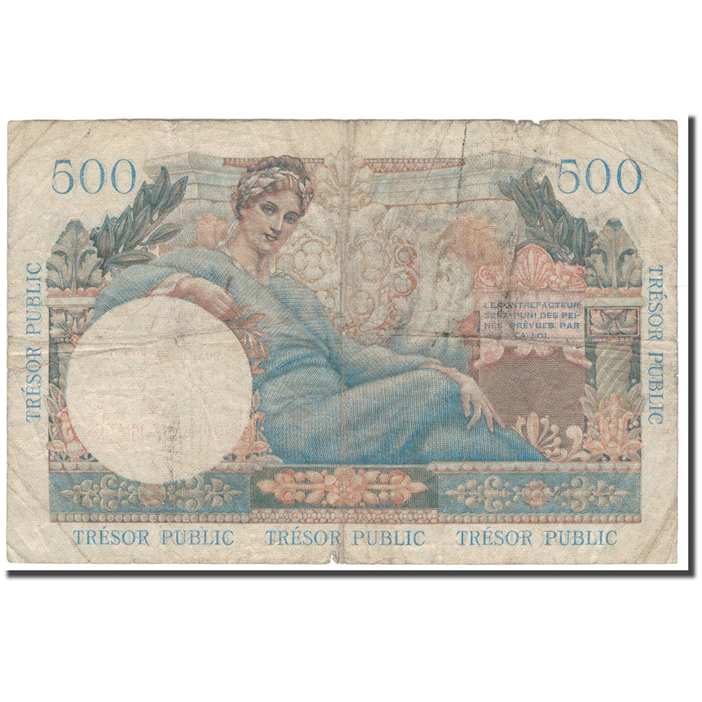 Frankrijk, 5 Nouveaux Francs on 500 Francs, 1955-1963 Treasury, B+