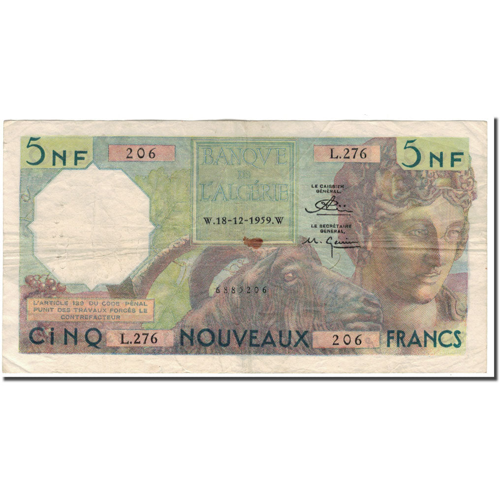 Banknote, Algeria, 5 Nouveaux Francs, 1959-12-18, KM:118a, VF(30-35)