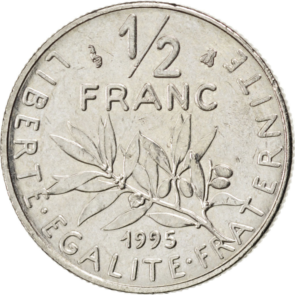 FRANCE, Semeuse, 1/2 Franc, 1995, Paris, KM #931.1, AU(55-58), Nickel, 19.5,...
