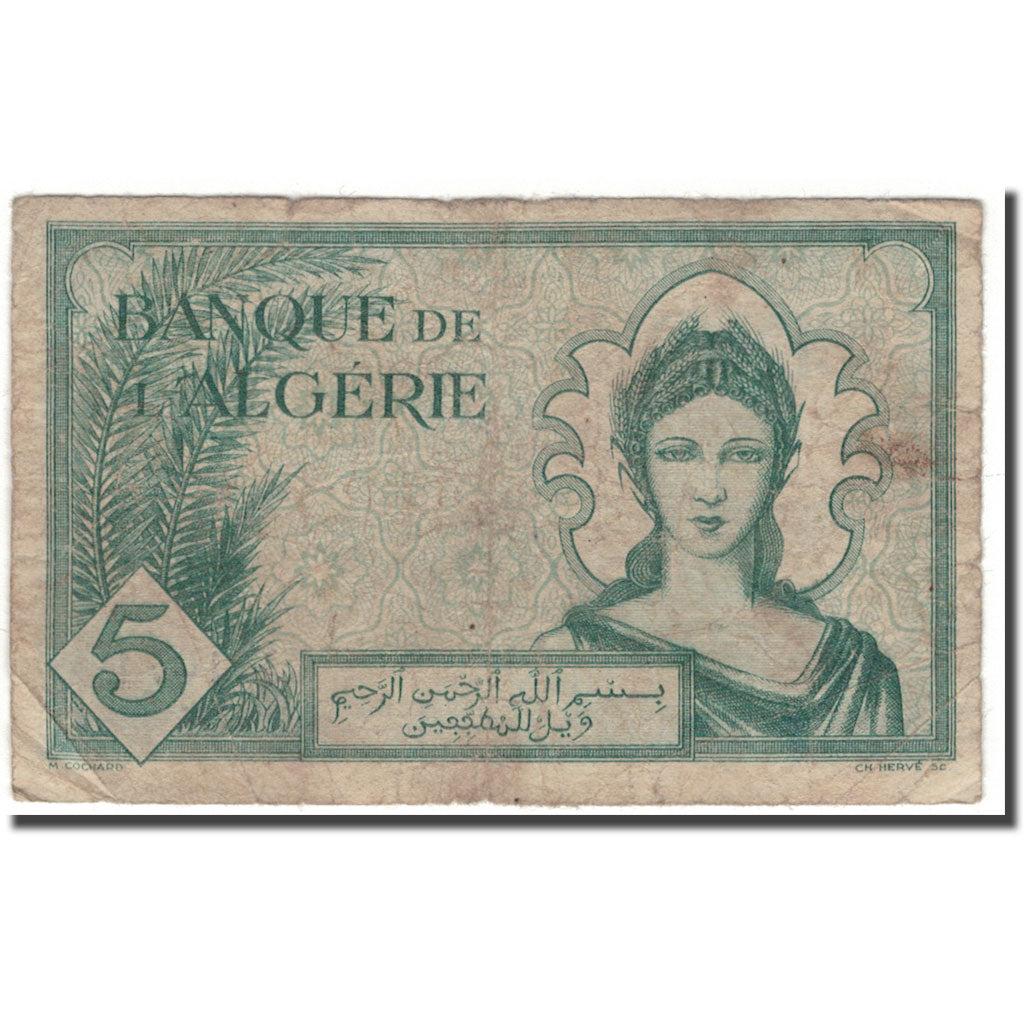 Banknote, Algeria, 5 Francs, 1942-11-16, KM:91, VF(20-25)