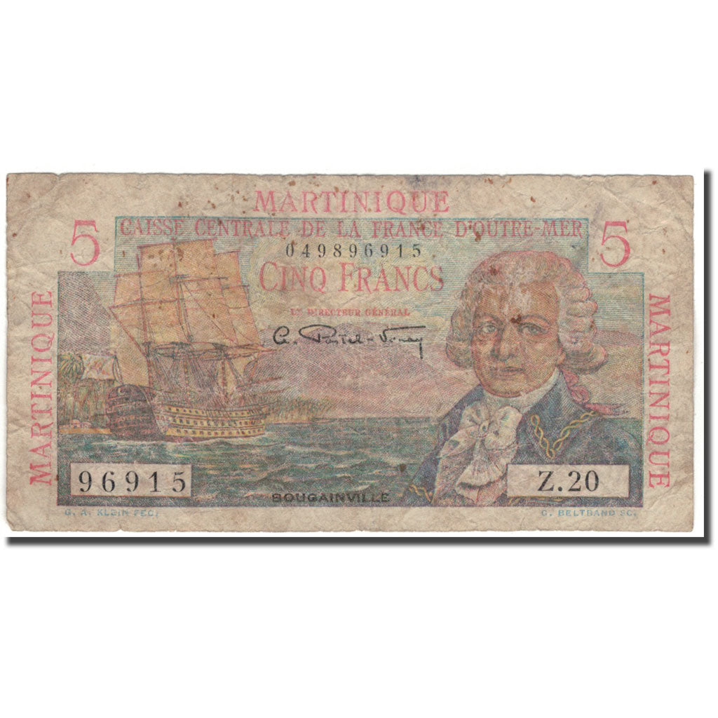 Martinique, 5 Francs, B+, KM:27A