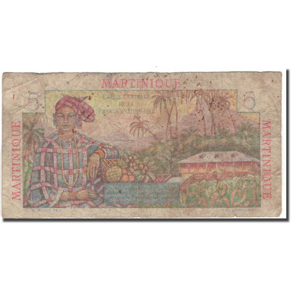 Martinique, 5 Francs, B+, KM:27A