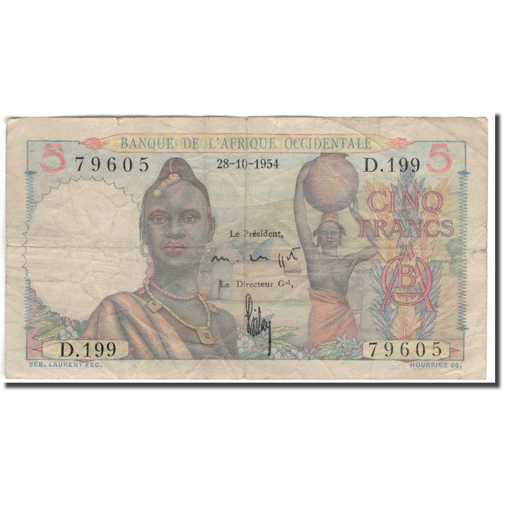 Banknote, French West Africa, 5 Francs, 1954-10-28, KM:36, VF(20-25)