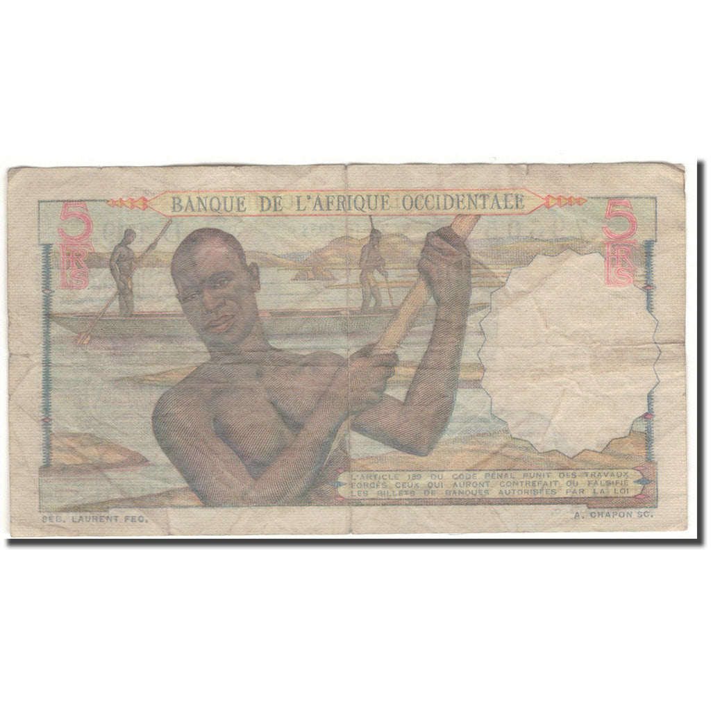 Banknote, French West Africa, 5 Francs, 1954-10-28, KM:36, VF(20-25)
