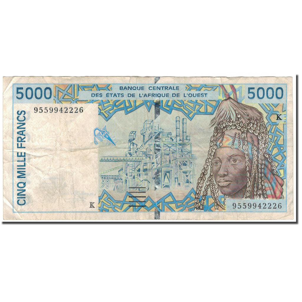 Banknote, West African States, 5000 Francs, KM:713Kd, VF(20-25)