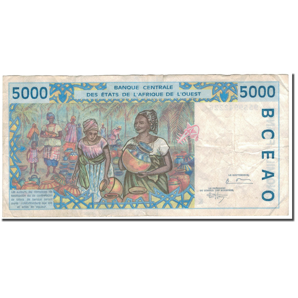 Banknote, West African States, 5000 Francs, KM:713Kd, VF(20-25)