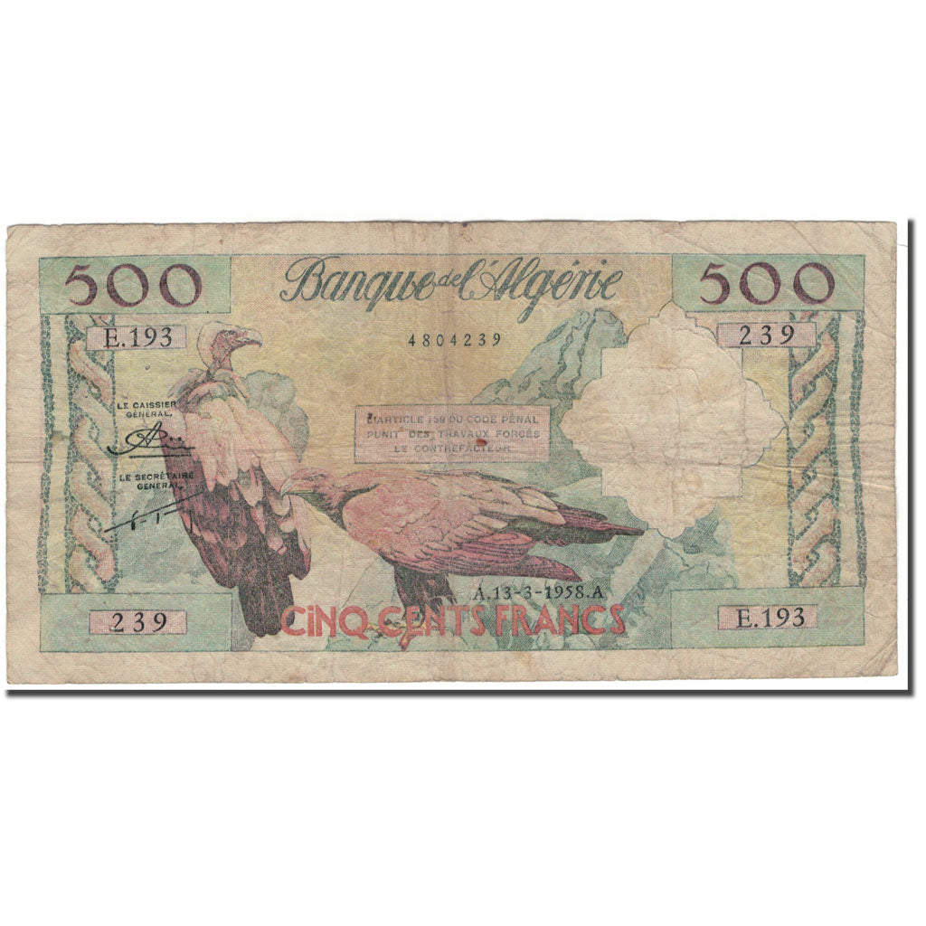 Banknote, Algeria, 500 Francs, 1958-03-13, KM:117, VF(20-25)