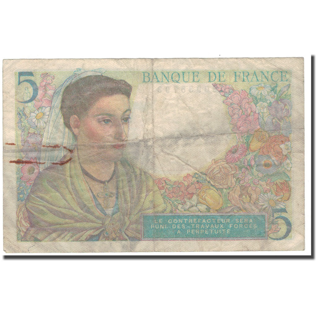 Frankrijk, 5 Francs, Berger, 1943-07-22, B+, Fayette:5.2, KM:98a