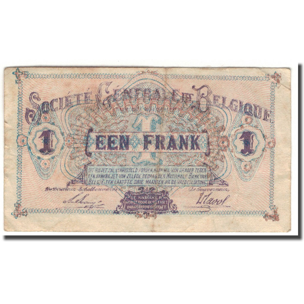 Billete, 1 Franc, Bélgica, 1923-10-18, KM:86b, BC+