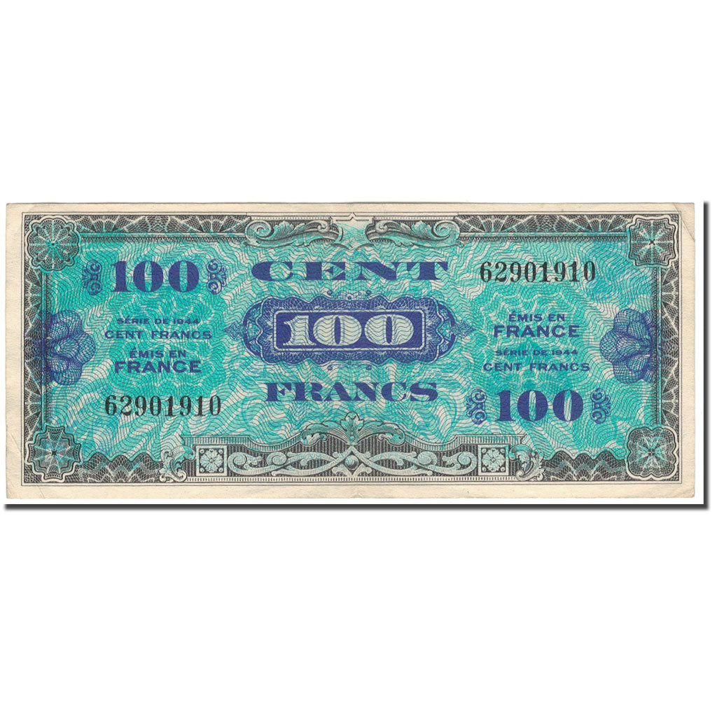 France, 100 Francs, Flag/France, 1944, VF(20-25), Fayette:VF20.01, KM:118a