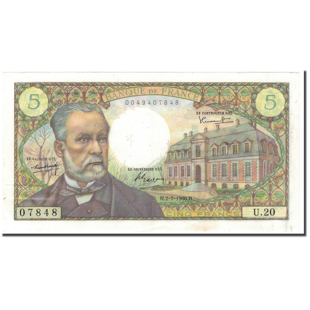 France, 5 Francs, Pasteur, 1966-07-07, AU(55-58), Fayette:61.2, KM:146a