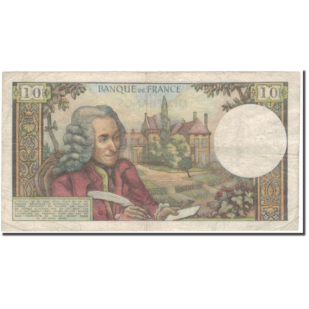 França, 10 Francs, Voltaire, 1971-12-02, EF(40-45), Fayette:62.53, KM:147d