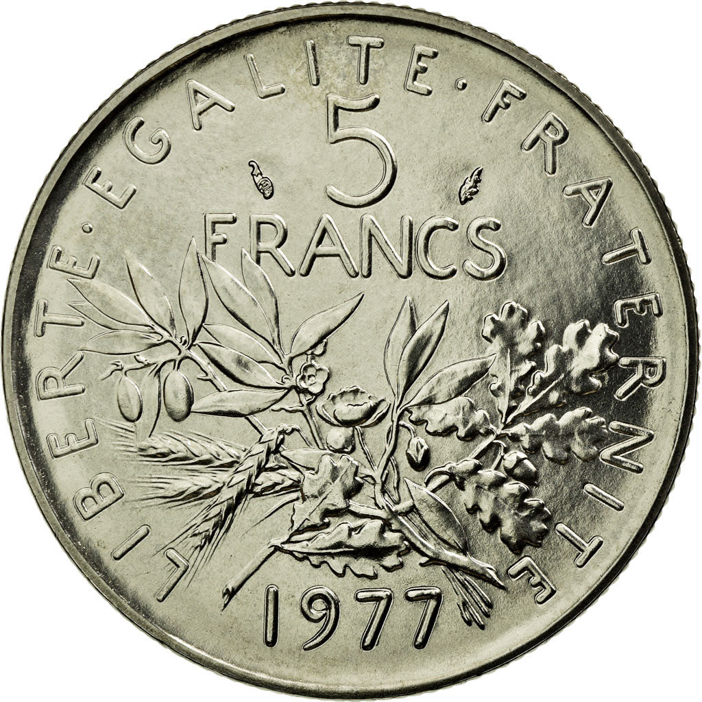 Moneta, Francia, Semeuse, 5 Francs, 1977, FDC, Nichel placcato rame-nichel
