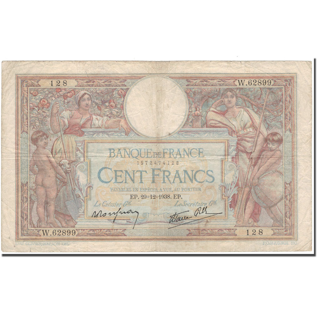 Frankreich, 100 Francs, Luc Olivier Merson, 1938-12-29, SGE+, Fayette:25.37