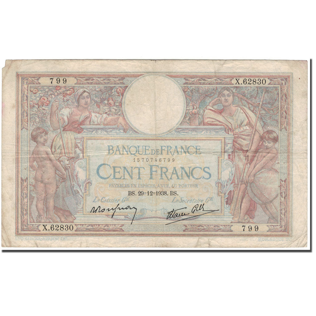Frankreich, 100 Francs, Luc Olivier Merson, 1938-12-29, SGE+, Fayette:25.37