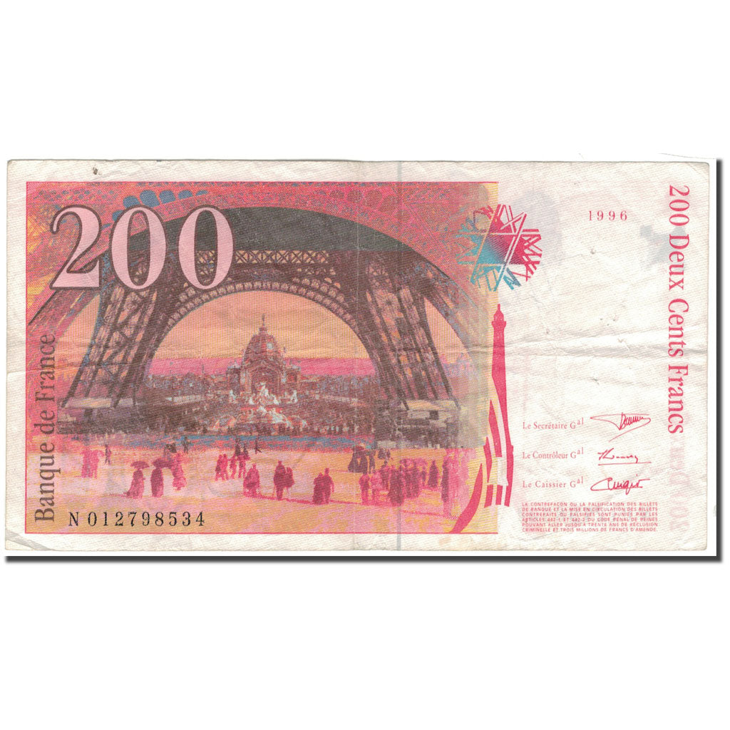 France, 200 Francs, Eiffel, 1996, VF(20-25), Fayette:75.2, KM:159a