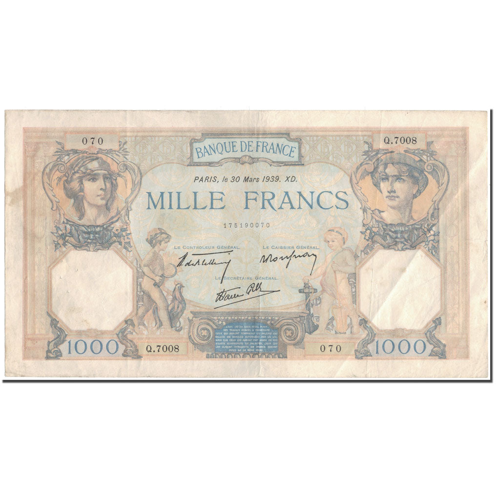 France, 500 Francs, Cérès et Mercure, 1939-03-30, VF(30-35), Fayette:38.35