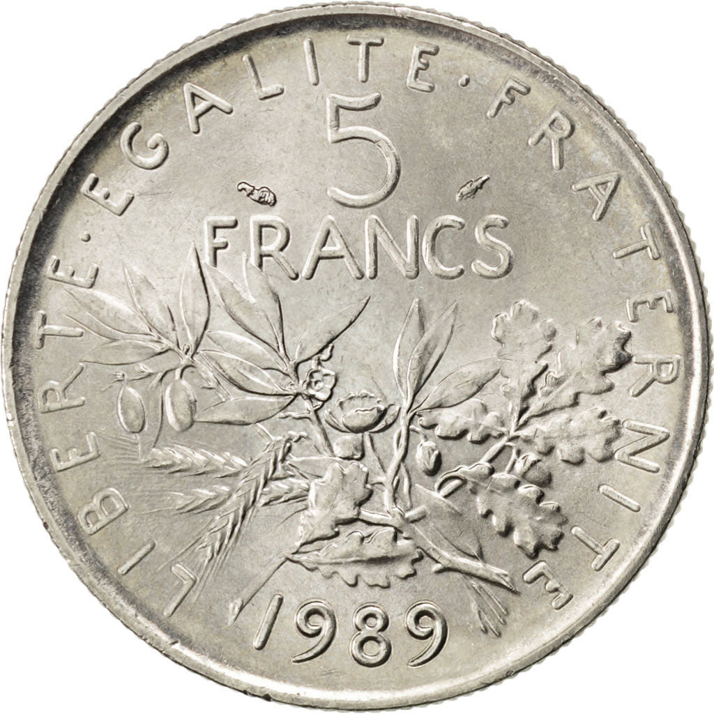 FRANCE, Semeuse, 5 Francs, 1989, Paris, KM #926a.1, MS(65-70), Nickel Clad...