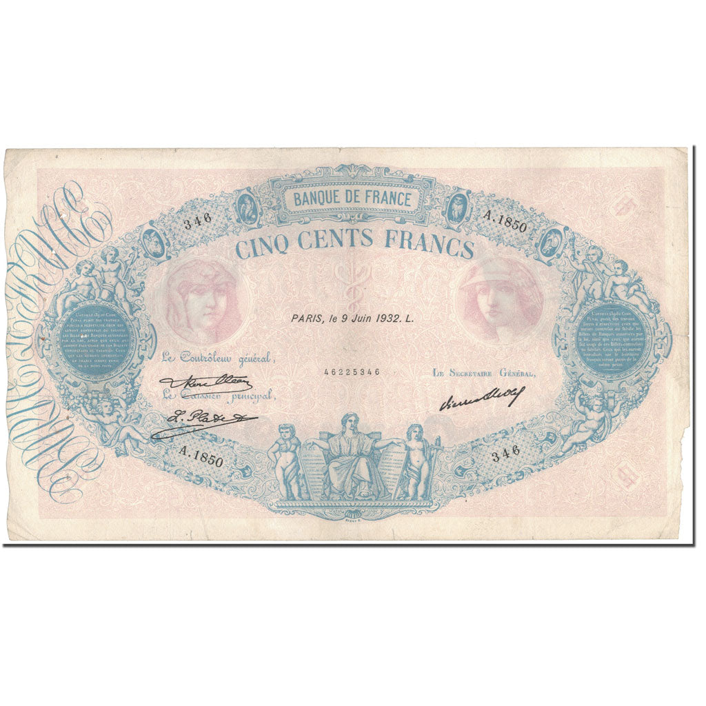 Francia, 500 Francs, Bleu et Rose, 1932-06-9, BC, Fayette:30.35, KM:66l