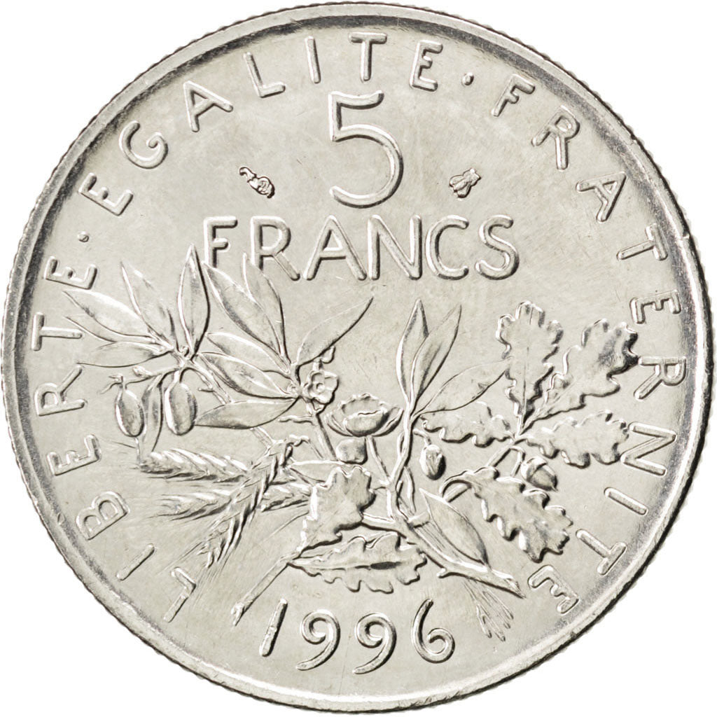 FRANCE, Semeuse, 5 Francs, 1996, Paris, KM #926a.1, MS(65-70), Nickel Clad...