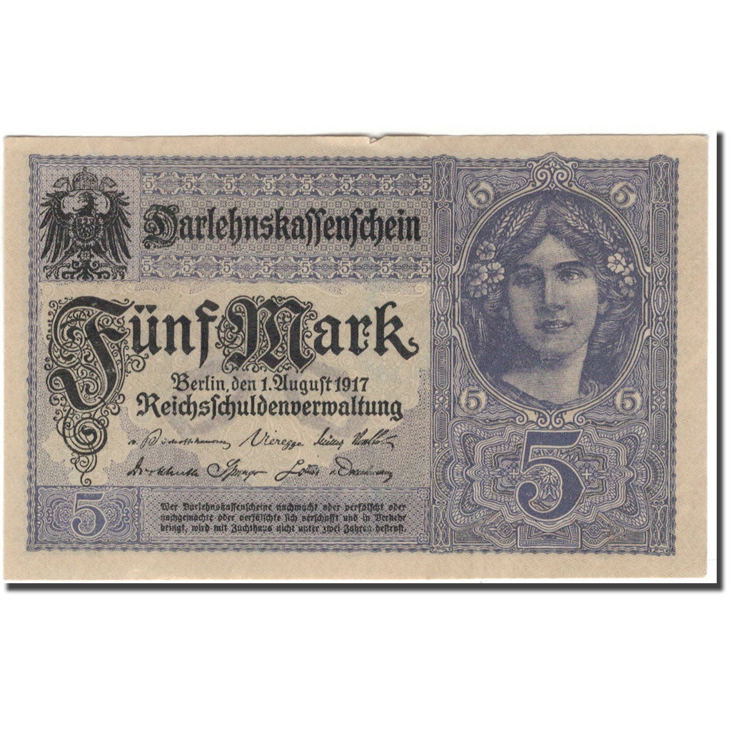 Biljet, Duitsland, 5 Mark, 1917, KM:56b, SUP