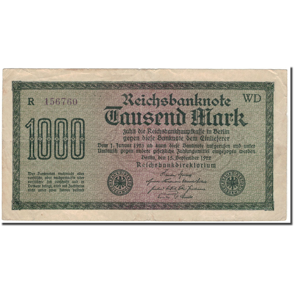 Banconote, Germania, 1000 Mark, 1922, KM:76d, BB
